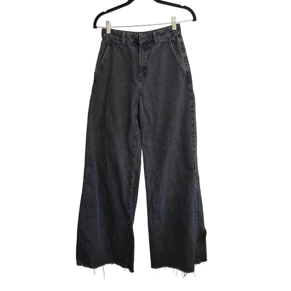 BDG Urban Outfitters Wide Leg Black Jeans with Frayed Bottoms | W27 - Picture 1 of 5